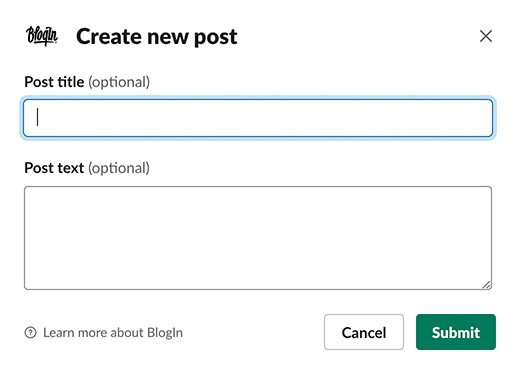 Post content to BlogIn from Slack